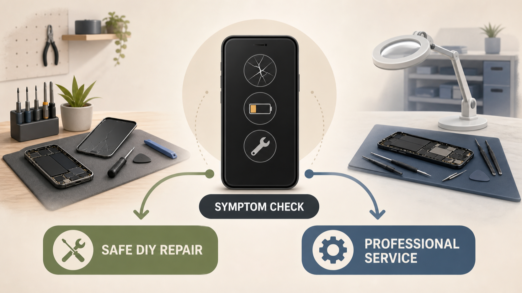 Editorial illustration for How to Choose Between DIY Repair, Professional Repair and Replacing a Damaged Phone