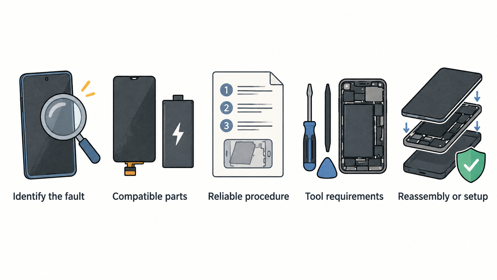 Show the practical factors the section uses to assess phone repairability.