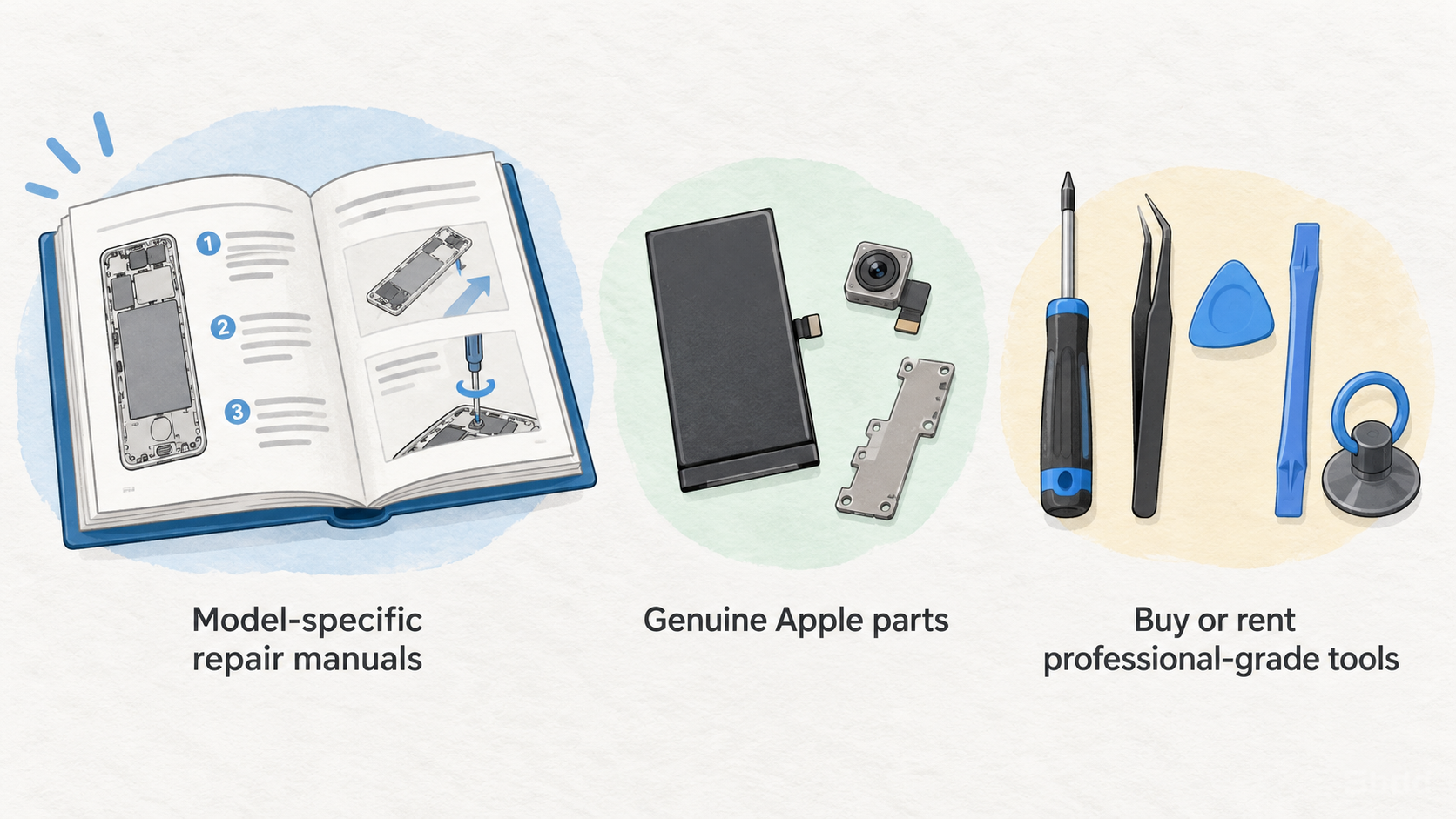 Present the three elements Apple says its Self Service Repair route provides.